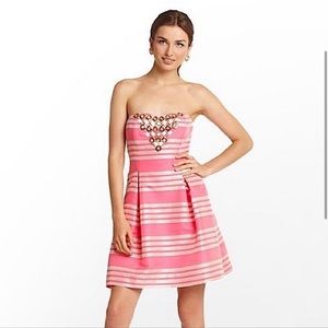Lilly Pulitzer Size 0 Sami-Ryan Dress Hotty Pink Metallic Stripe Strapless